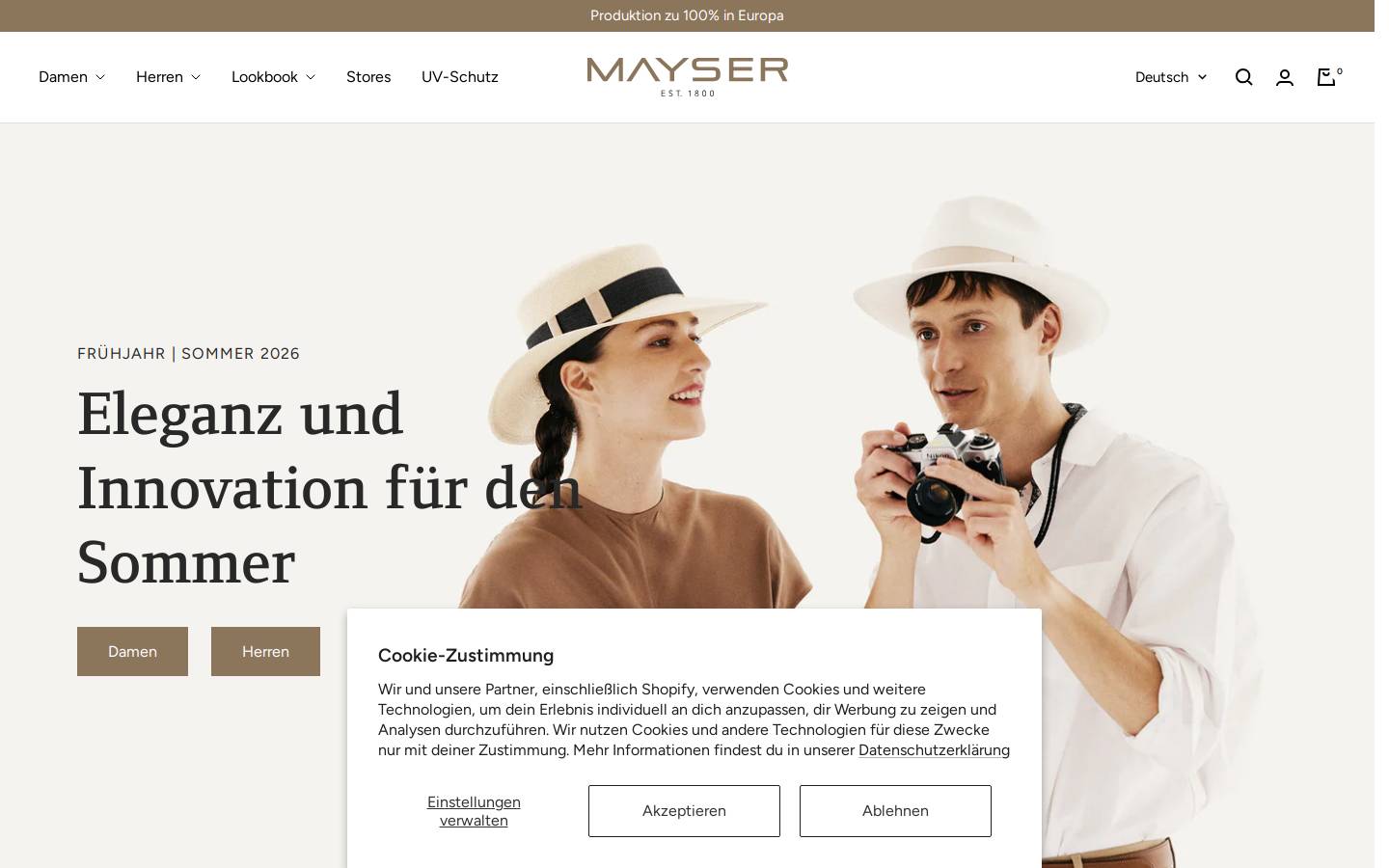 mayserhats.com homepage screenshot