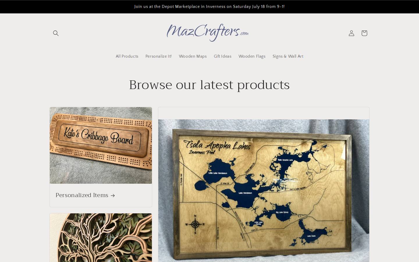mazcrafters.com homepage screenshot