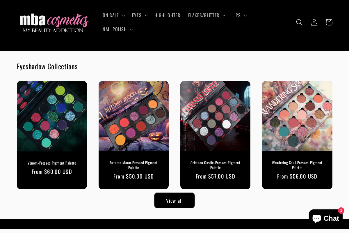MBA Cosmetics homepage screenshot