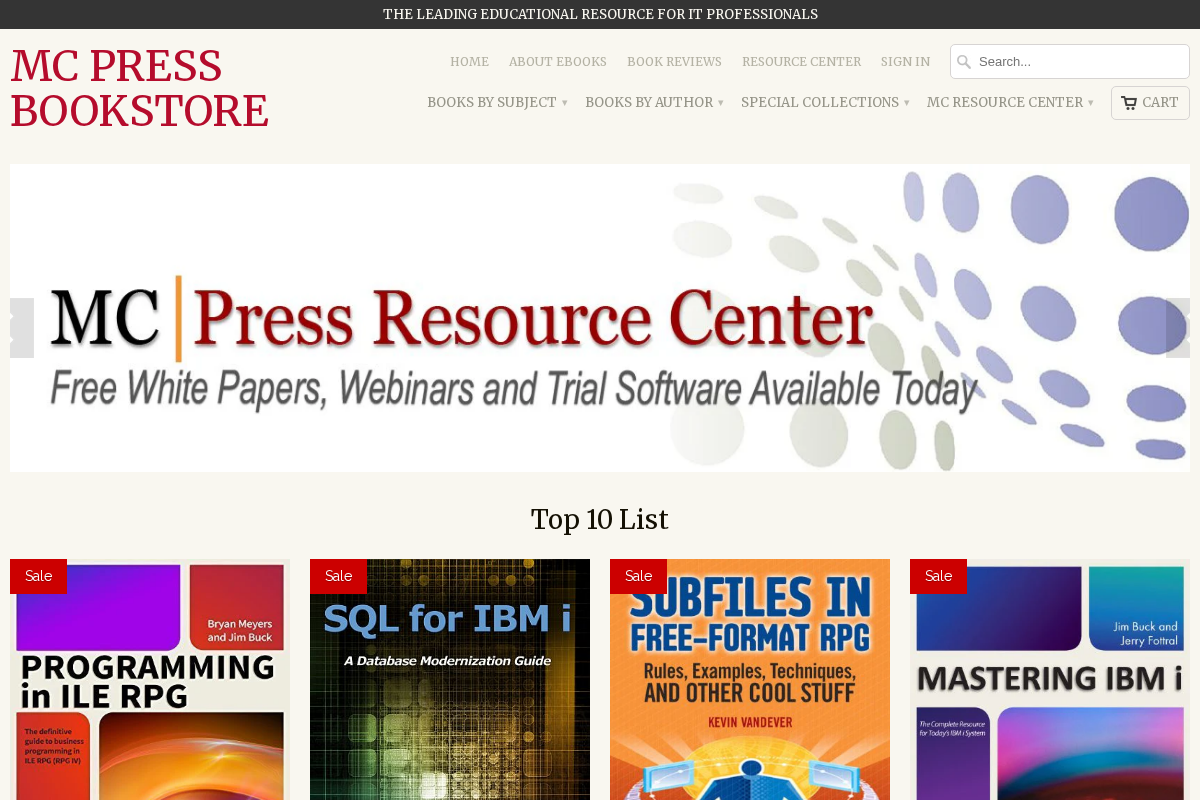 MC Press Bookstore homepage screenshot