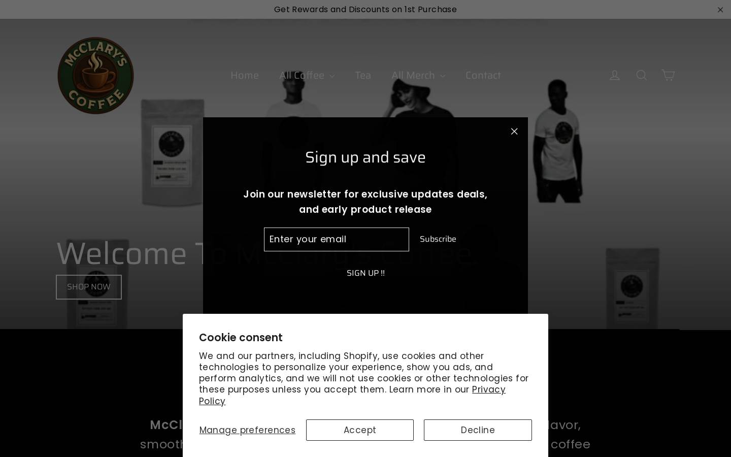 mcclaryscoffee.com homepage screenshot