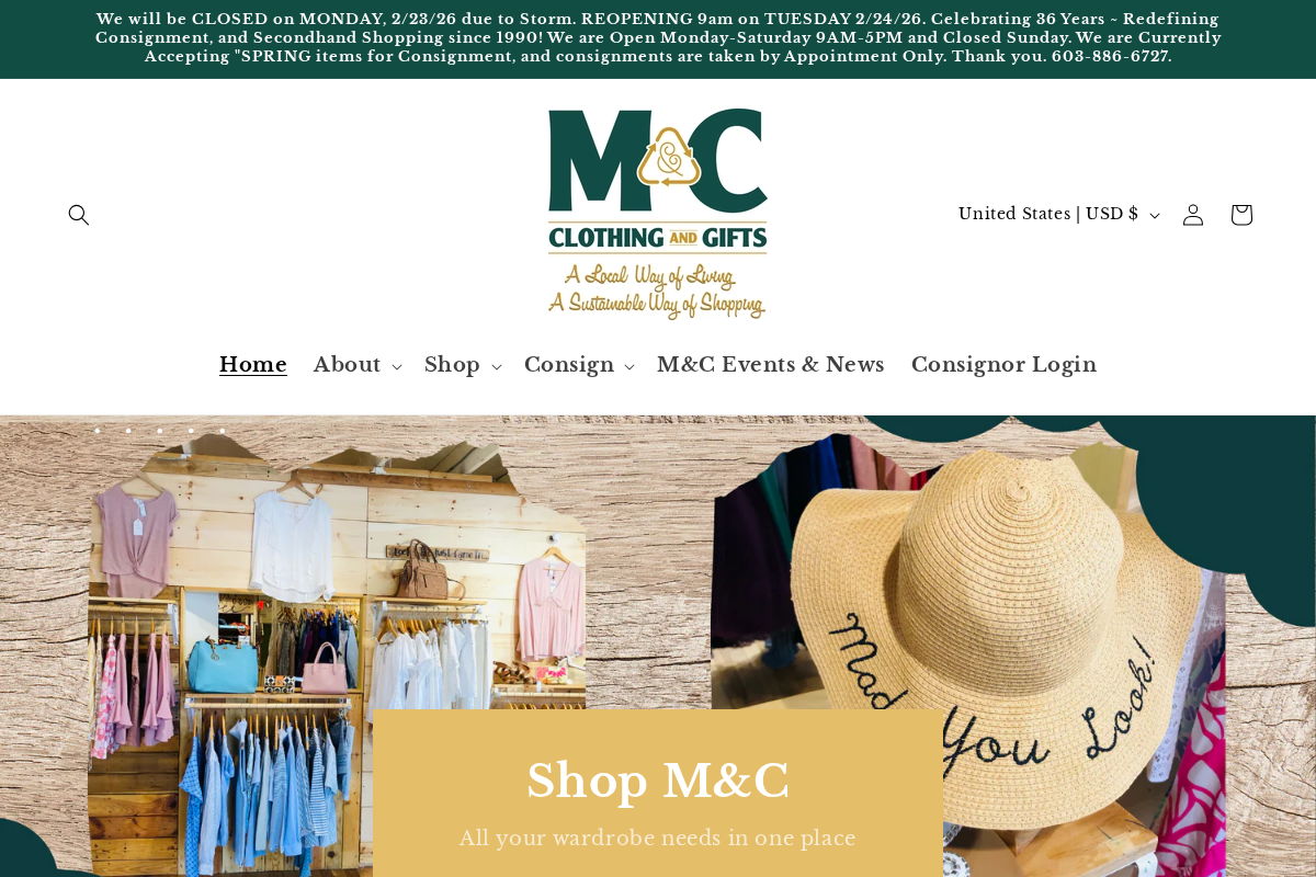 mcclothingandgifts.com homepage screenshot