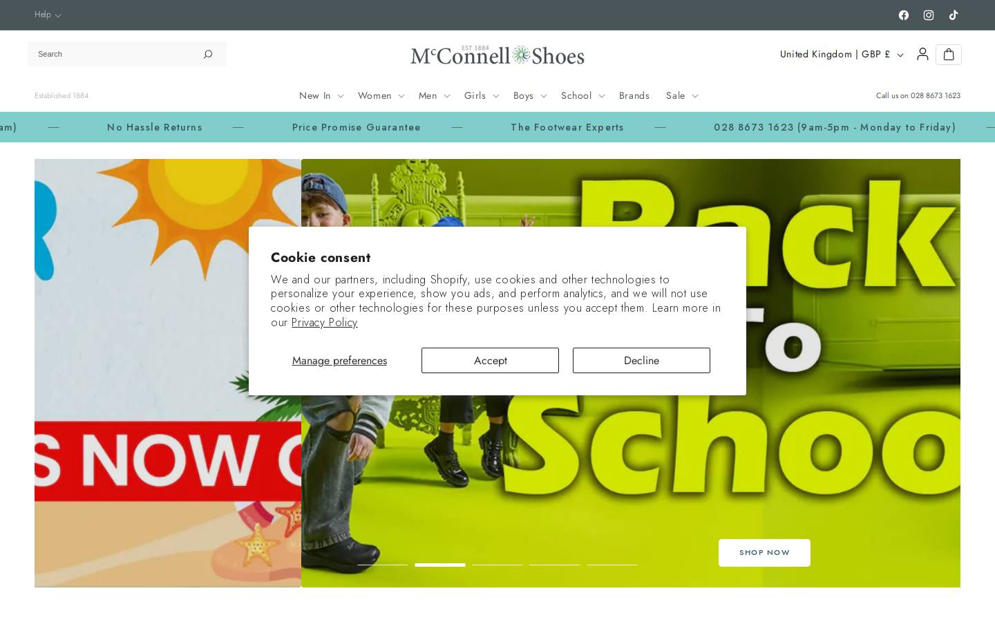 McConnell Shoes homepage screenshot