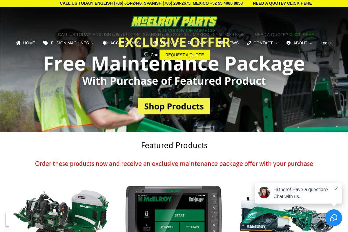 mcelroyparts.com homepage screenshot
