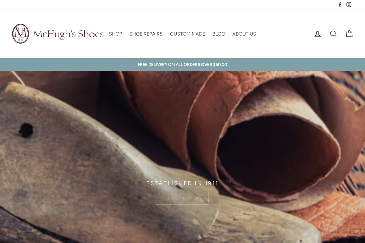McHugh's Shoes homepage screenshot