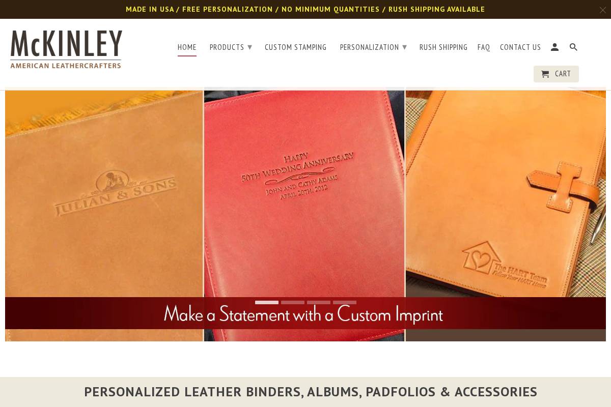mckinleyleather.com homepage screenshot