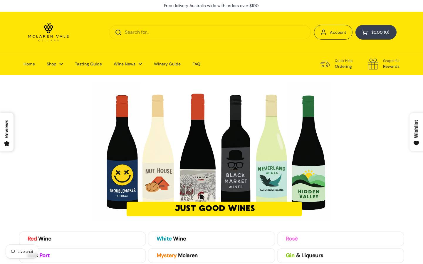 mclarenvalecellars.com homepage screenshot