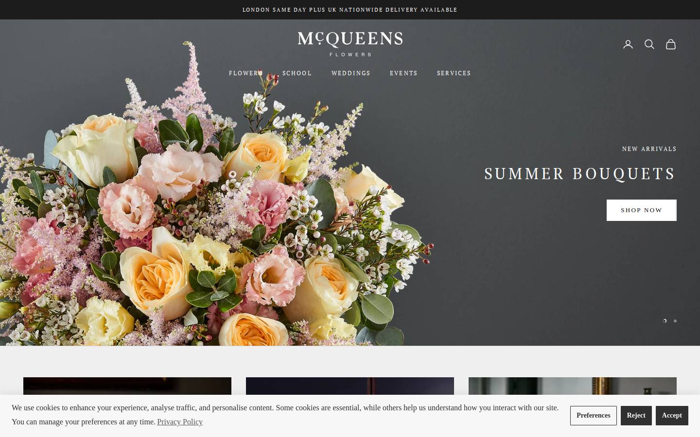 mcqueensflowers.com homepage screenshot
