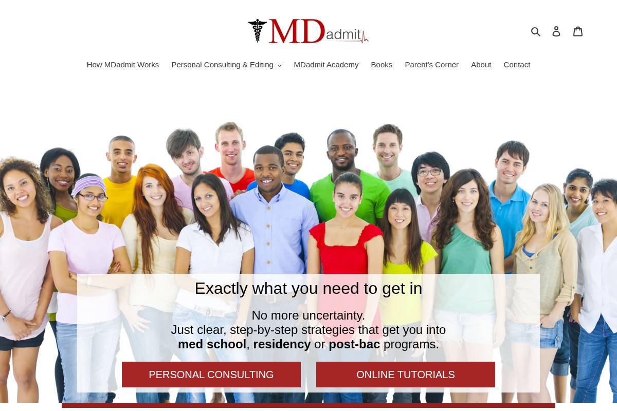 mdadmit.com homepage screenshot