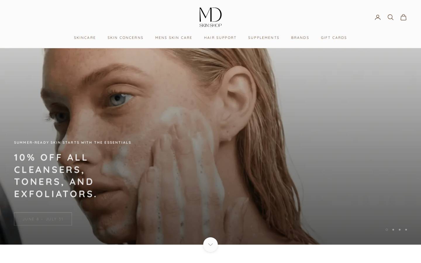 mdskinshop.com homepage screenshot