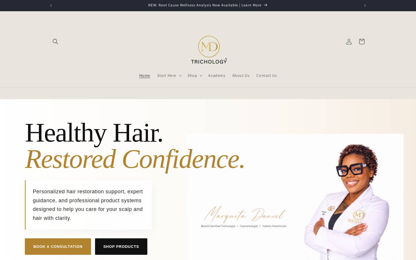 mdtrichology.com homepage screenshot