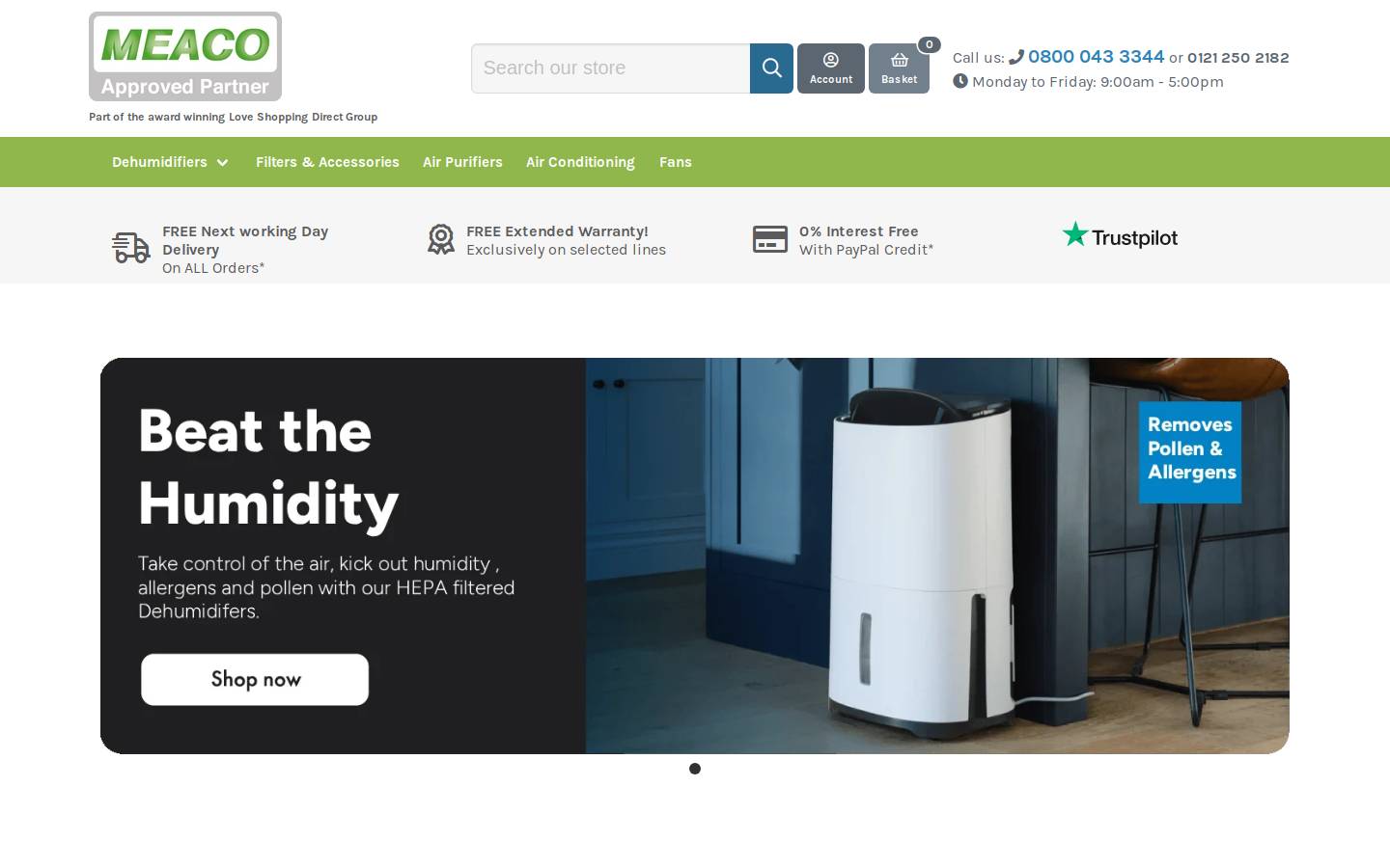 Meaco Dehumidifiers - Approved Partner homepage screenshot