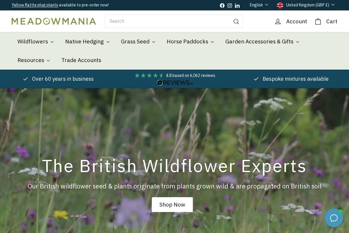 Meadowmania homepage screenshot