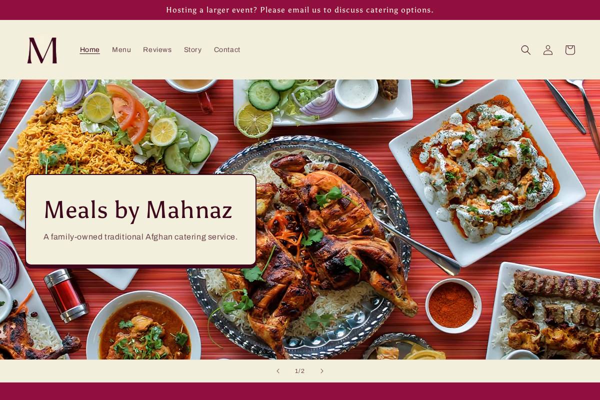 mealsbymahnaz.com homepage screenshot
