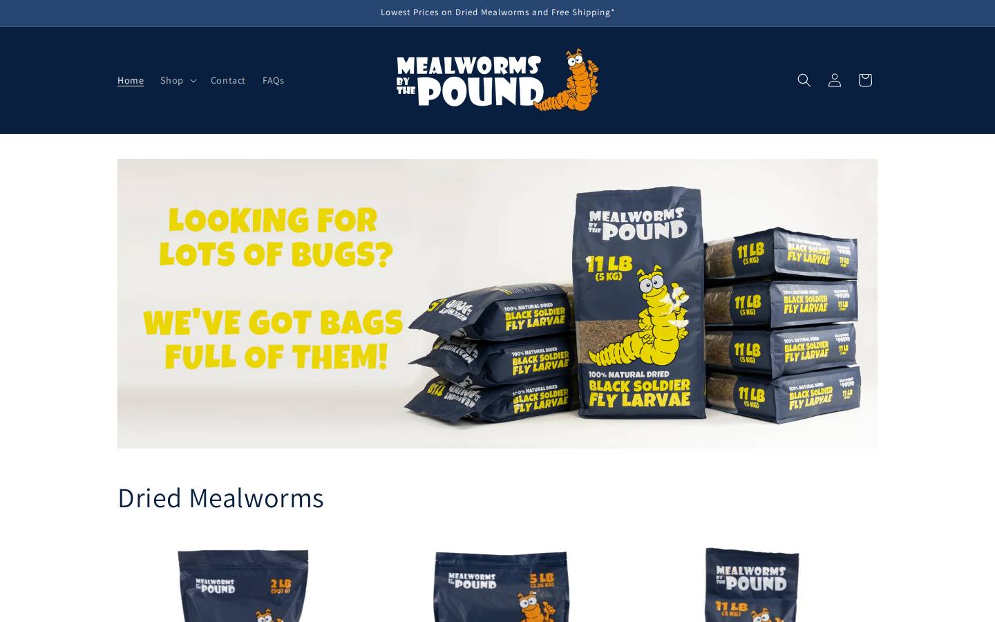 mealwormsbythepound.com homepage screenshot
