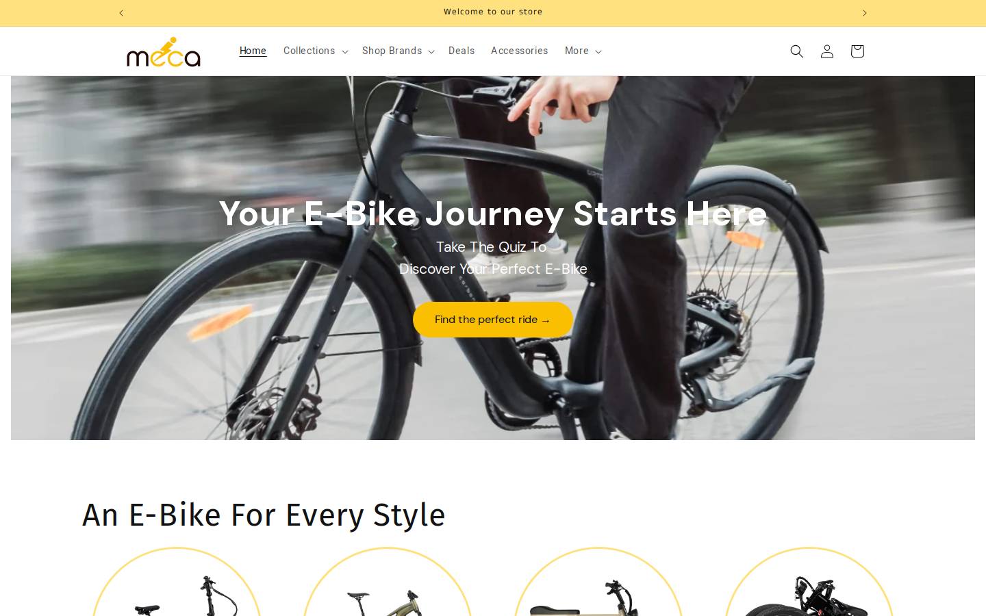 mecaebikes.com homepage screenshot