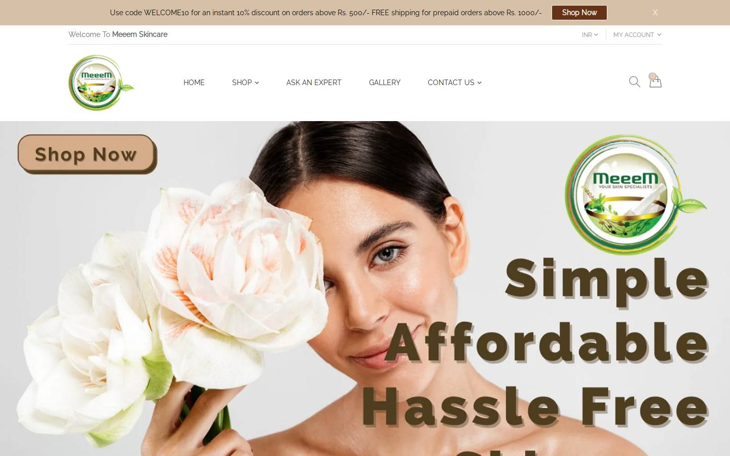 meeemskincare.com homepage screenshot