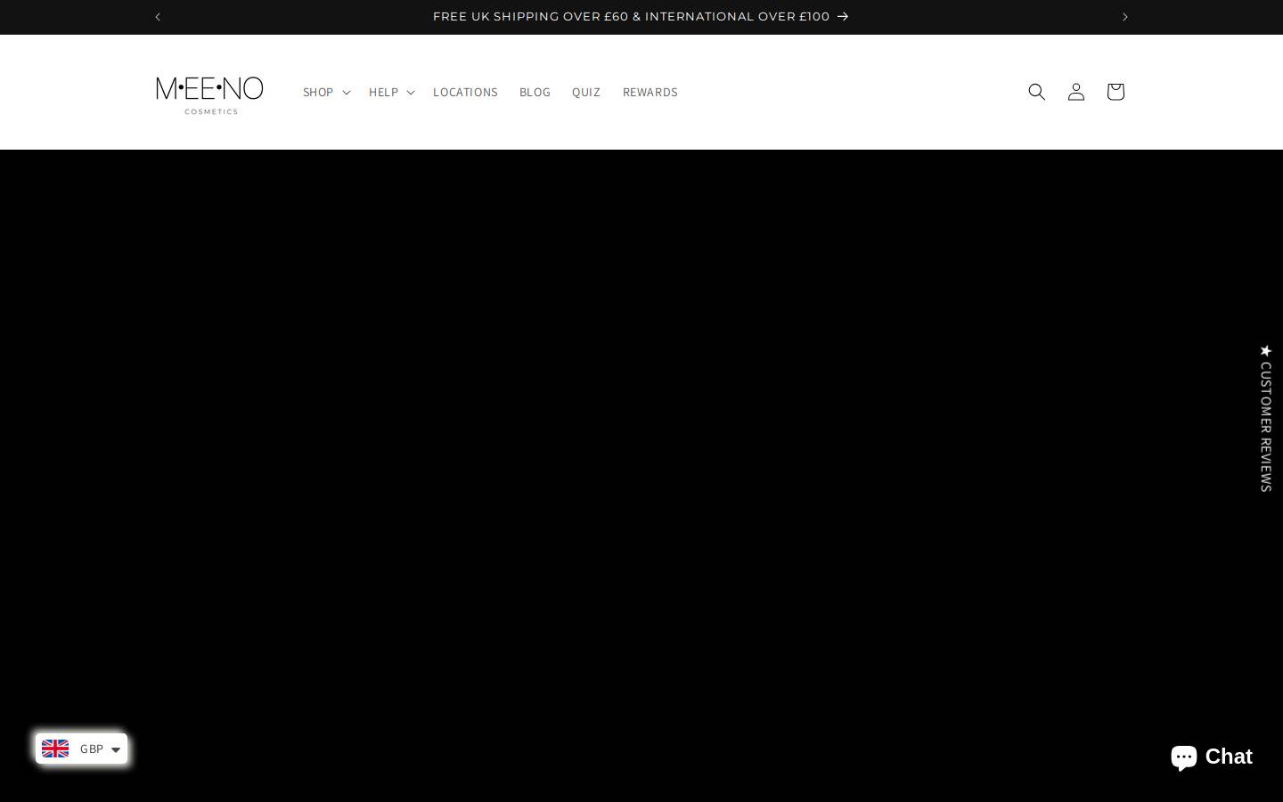 meenocosmetics.com homepage screenshot
