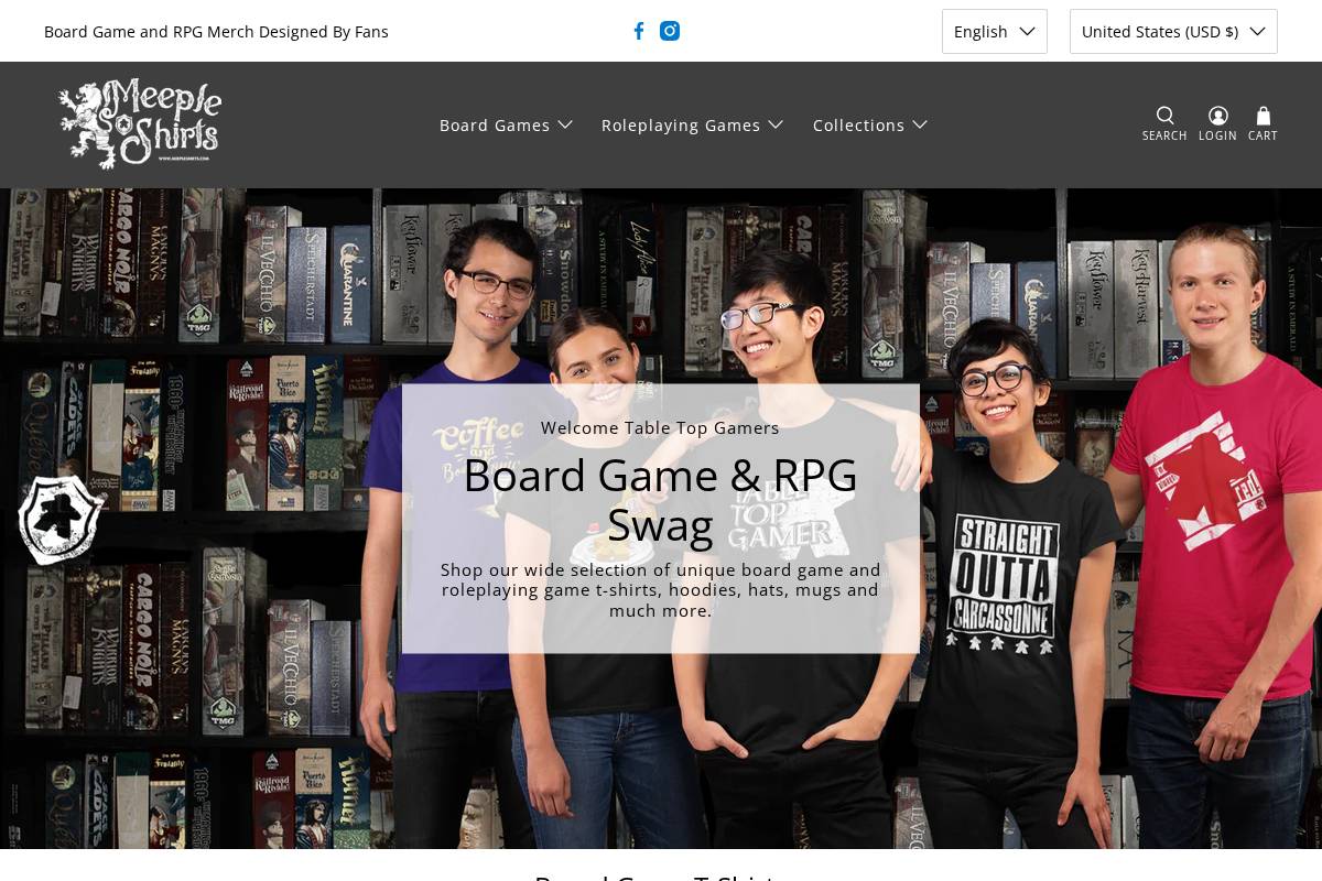 meepleshirts.com homepage screenshot