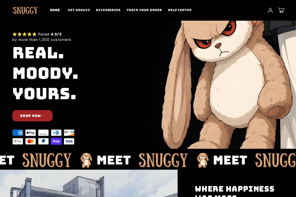 Snuggy Official Store - The Original Moody Bunny Plushie homepage screenshot