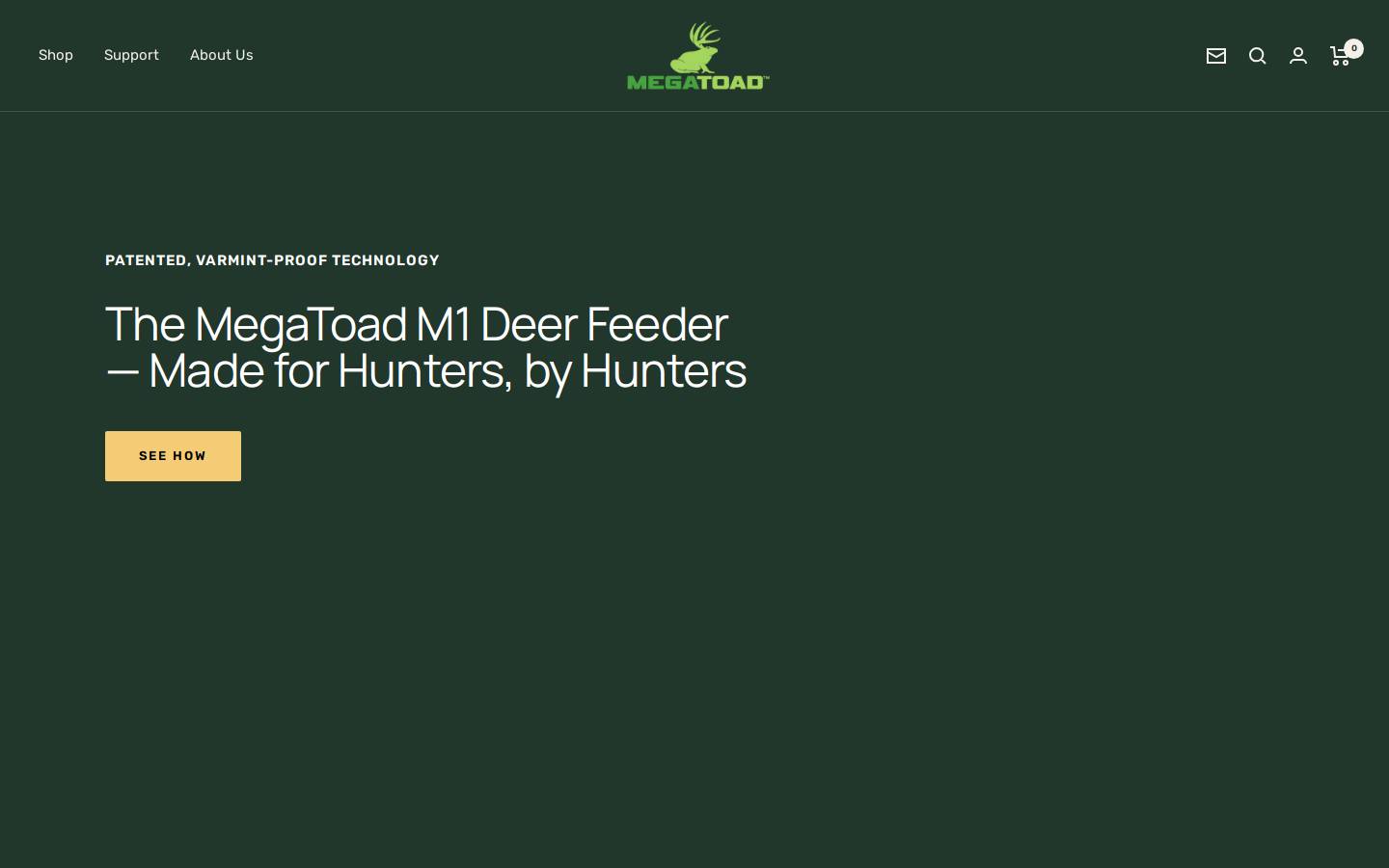 megatoadoutdoors.com homepage screenshot