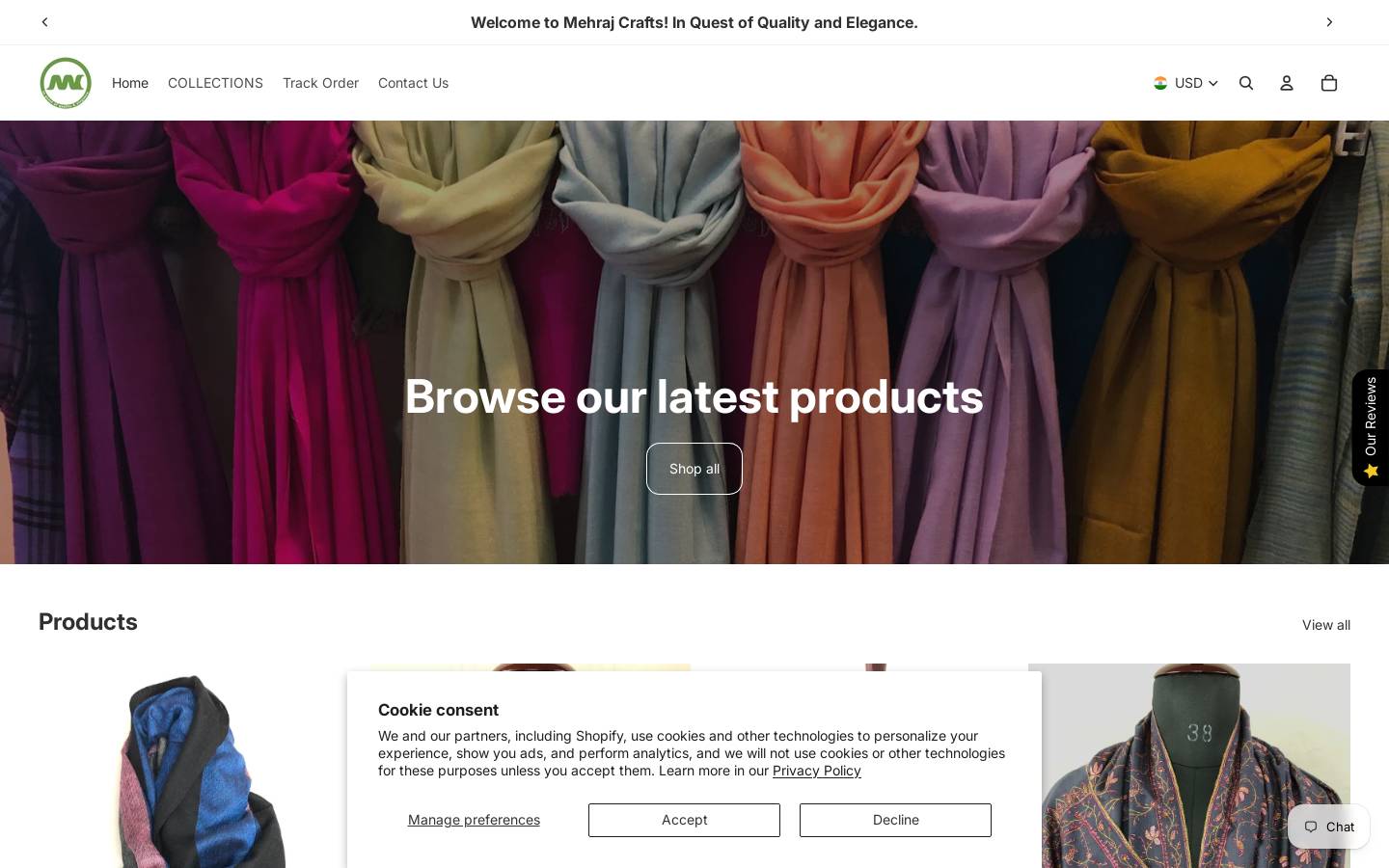 mehrajcrafts.com homepage screenshot
