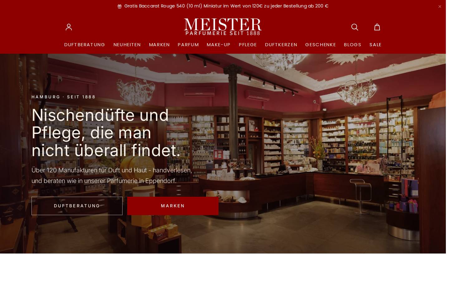 meister-parfumerie.de homepage screenshot