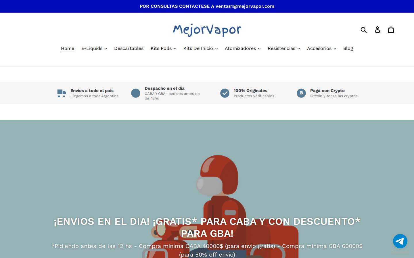 mejorvapor.com homepage screenshot