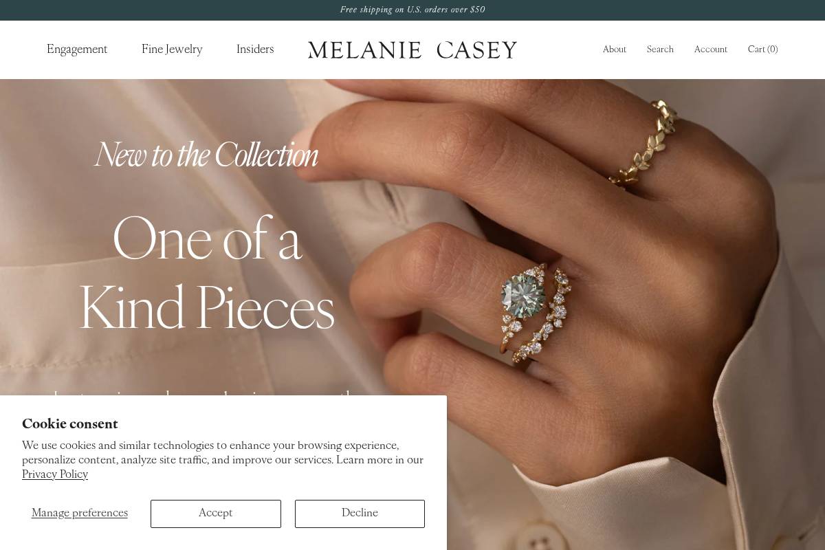 Melanie Casey Jewelry homepage screenshot