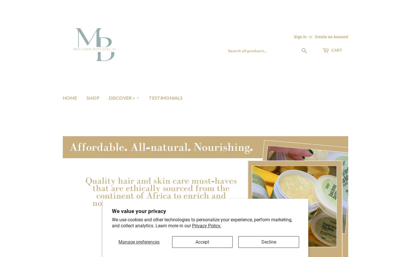 melaninbotanical.com homepage screenshot