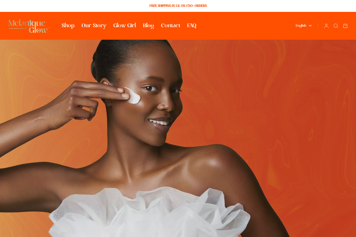 Melanique Glow homepage screenshot