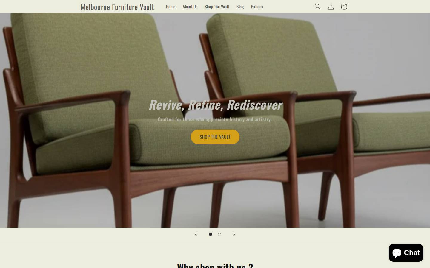melbournefurniturevault.com.au homepage screenshot