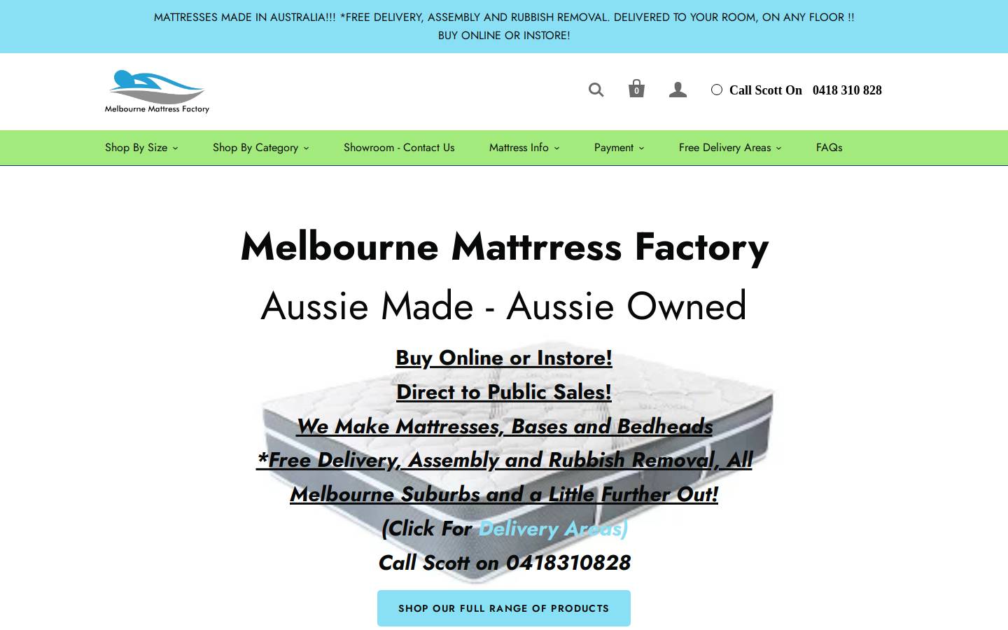 melbournemattressfactory.com.au homepage screenshot