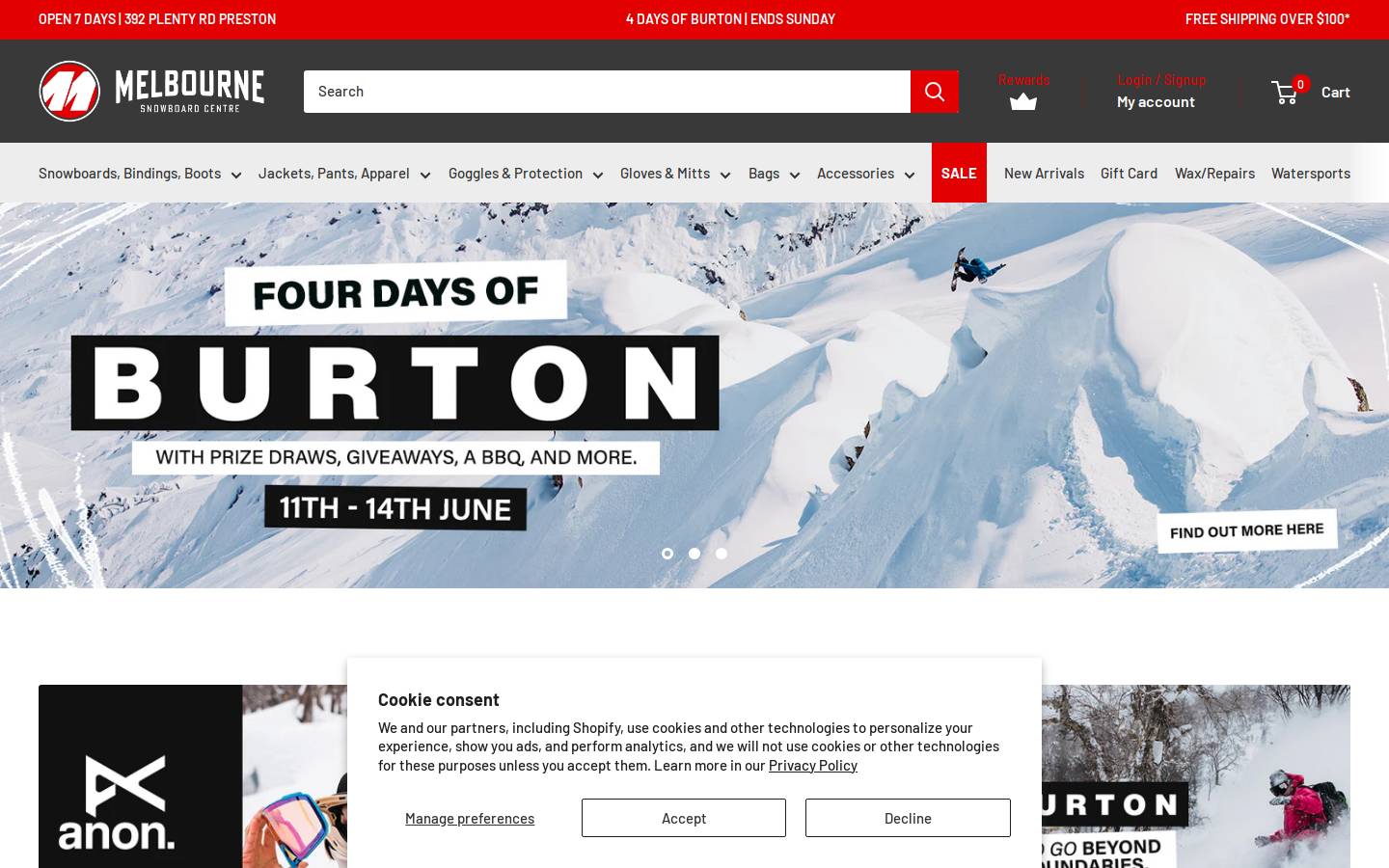 Melbourne Snowboard Centre homepage screenshot
