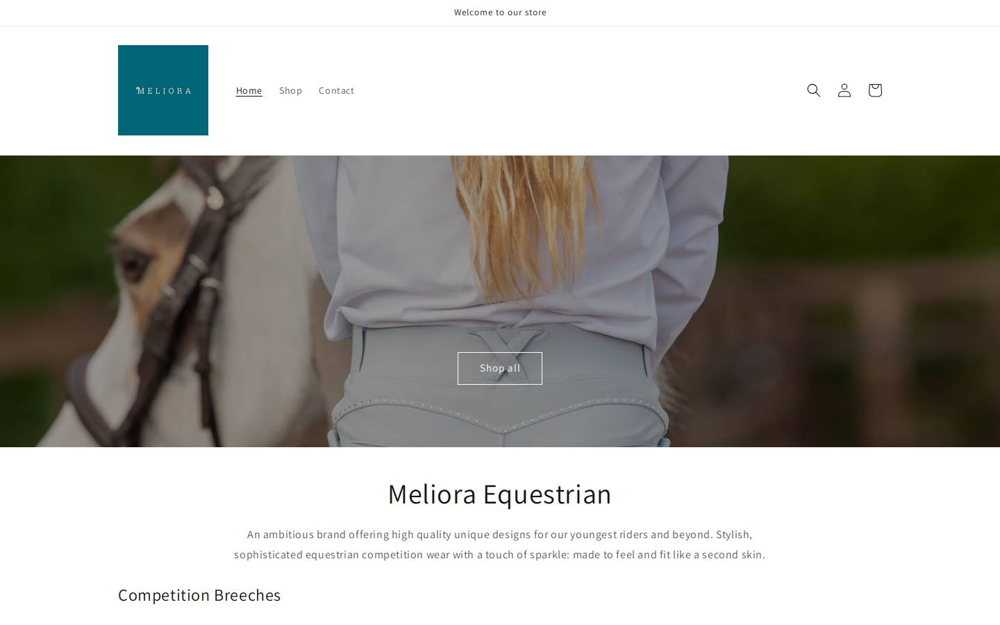 melioraequestrian.com homepage screenshot