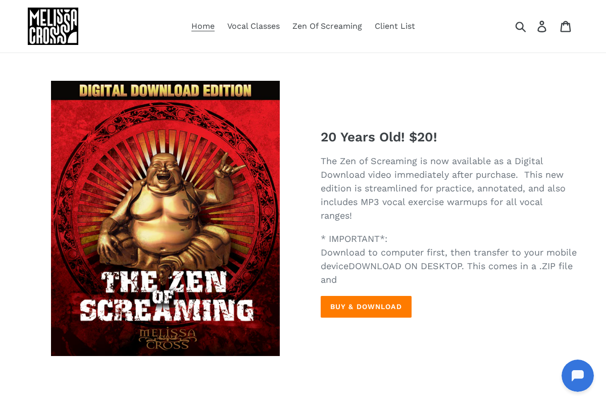 Melissa Cross Store homepage screenshot