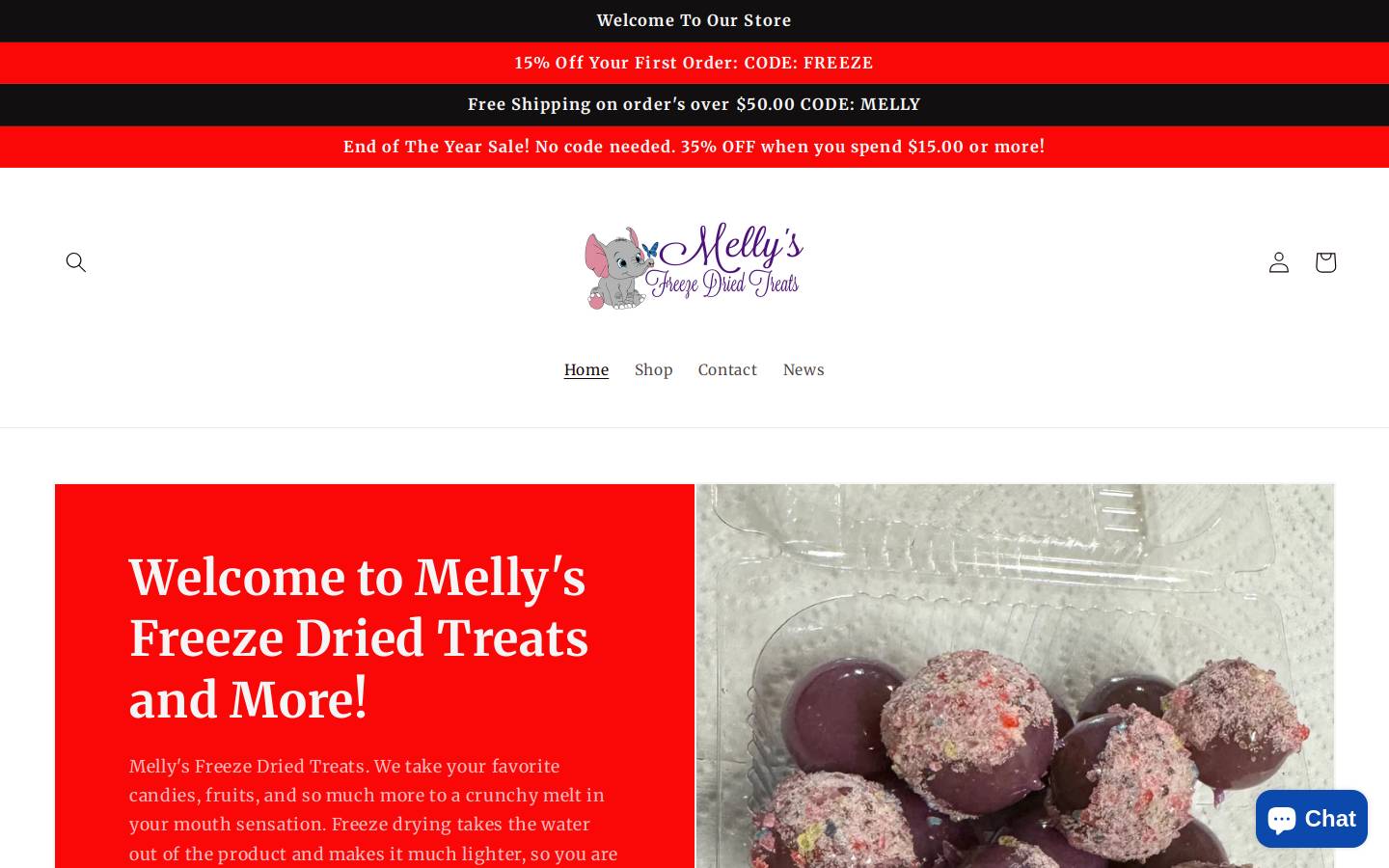 mellysfreezedriedtreats.com homepage screenshot