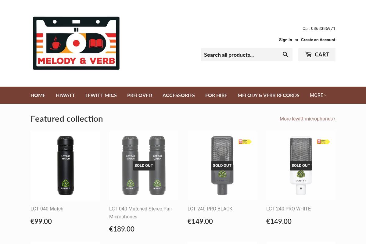 melodyandverb.com homepage screenshot