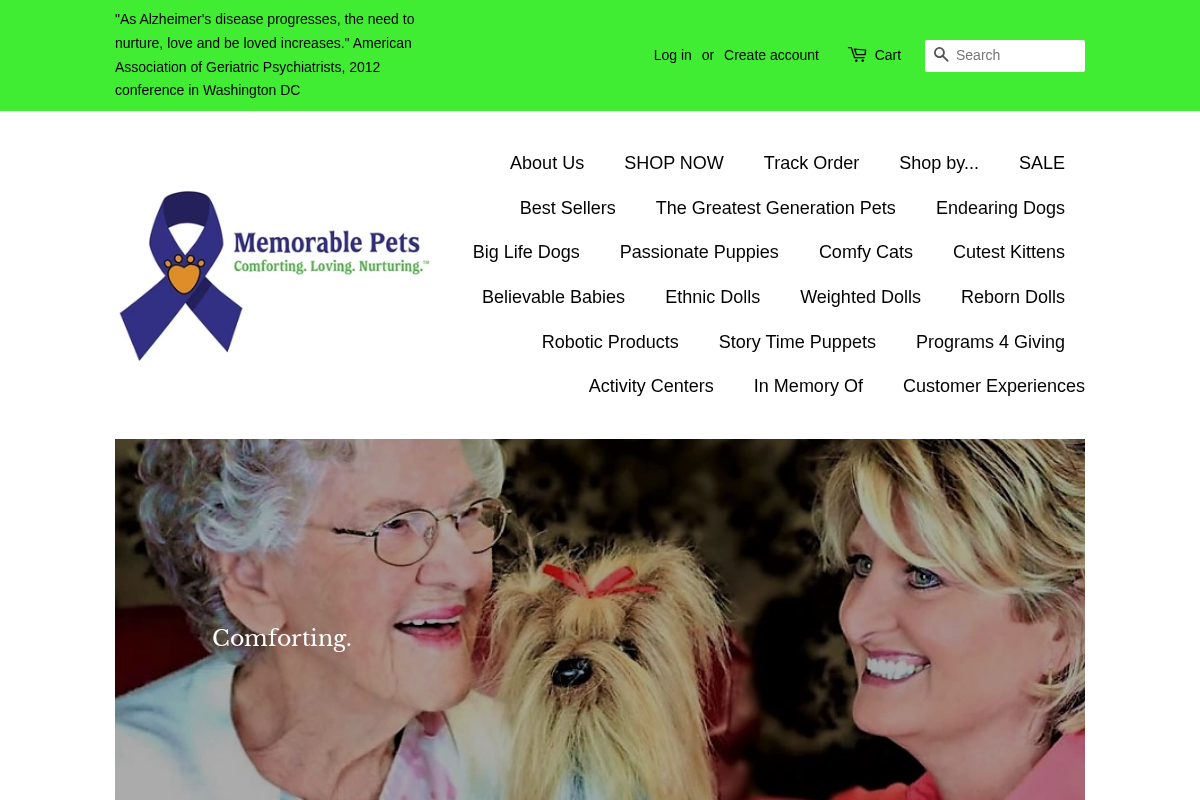 Memorablepets homepage screenshot