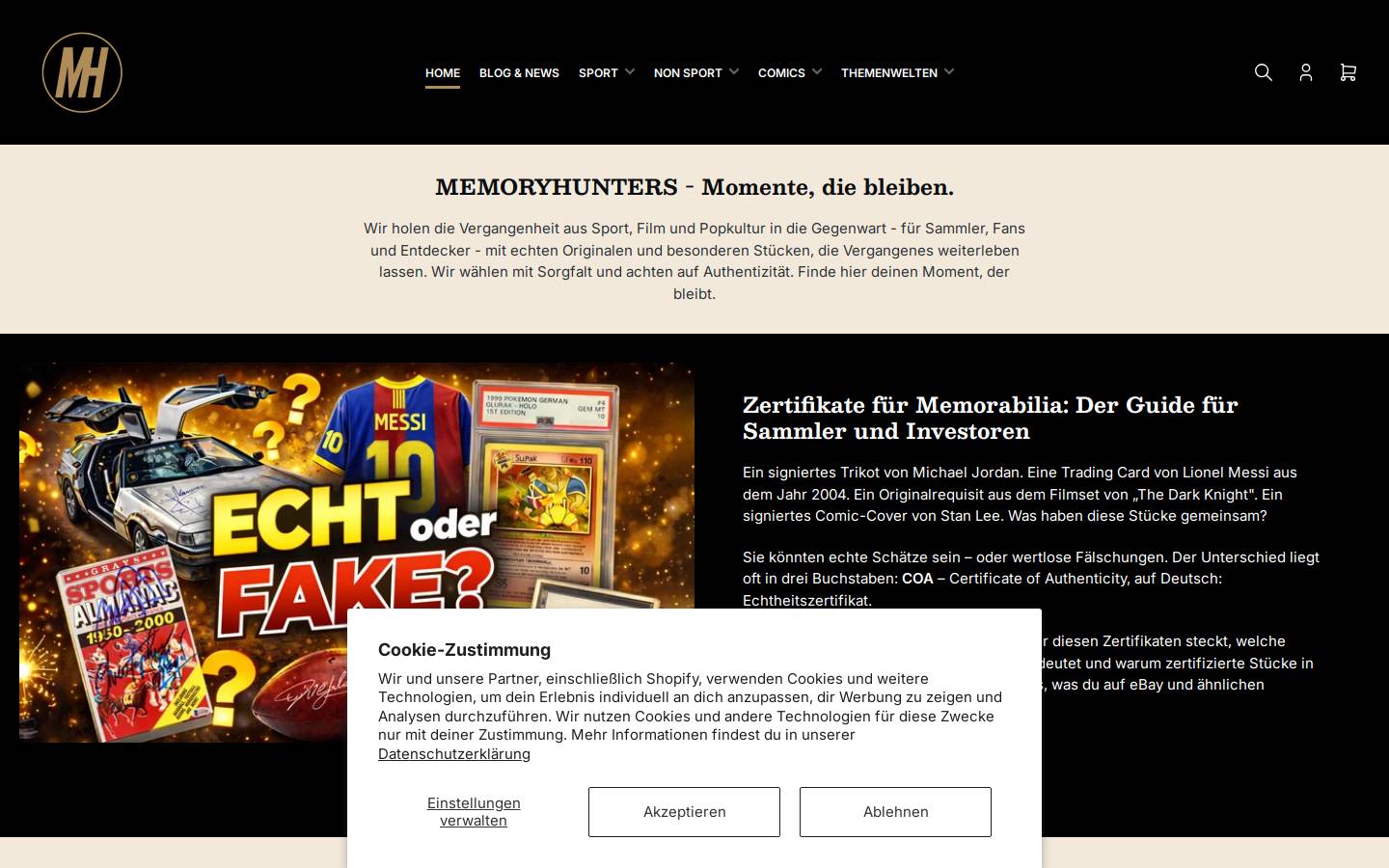 memoryhunters.de homepage screenshot