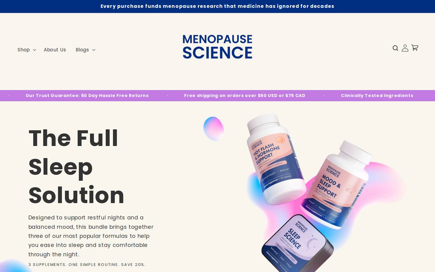 menopauseshoppe.com homepage screenshot