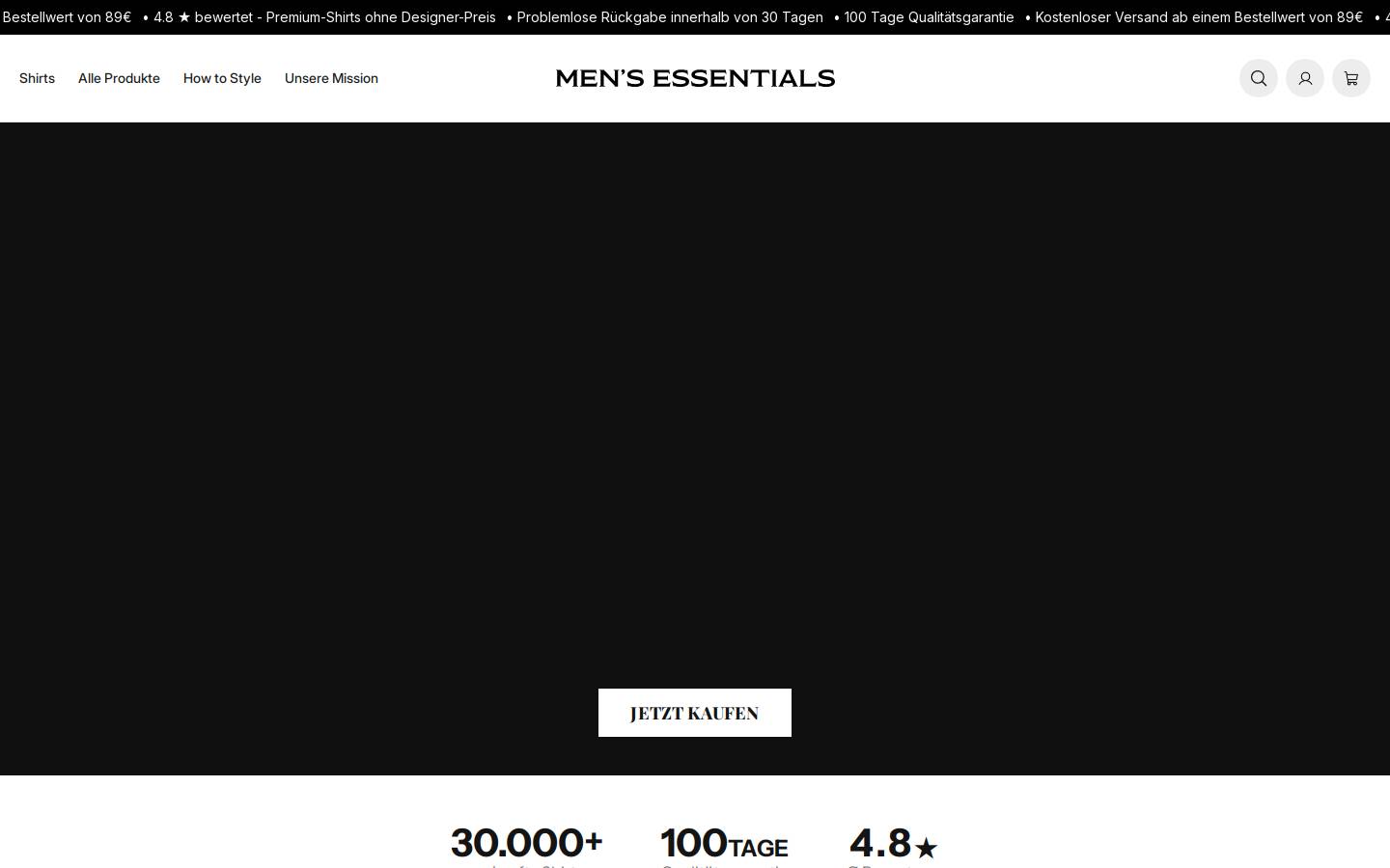 Men's Essentials homepage screenshot
