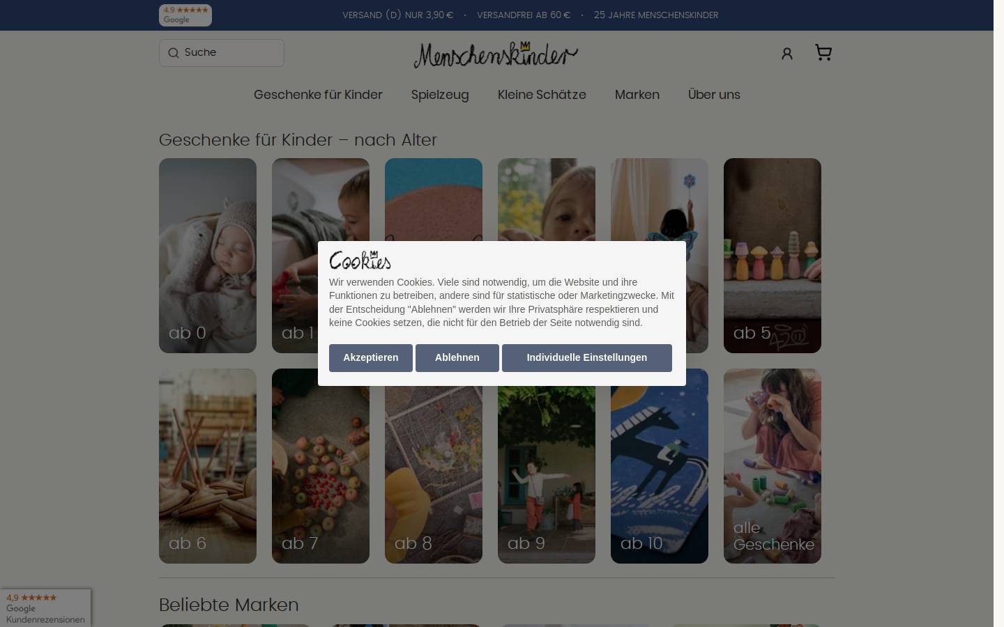 menschenskinder-shop.de homepage screenshot
