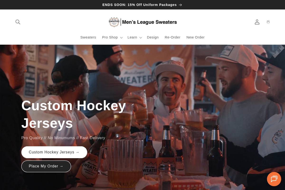 Men's League Sweaters homepage screenshot