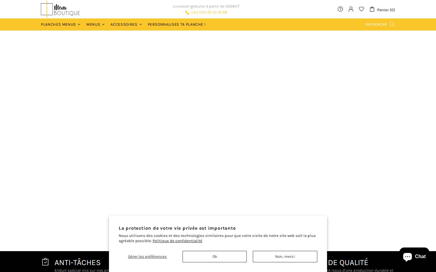Menu Boutique homepage screenshot