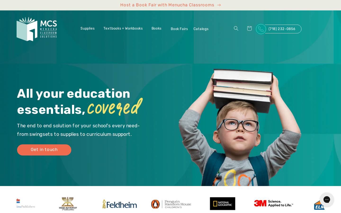 menuchaclassrooms.com homepage screenshot