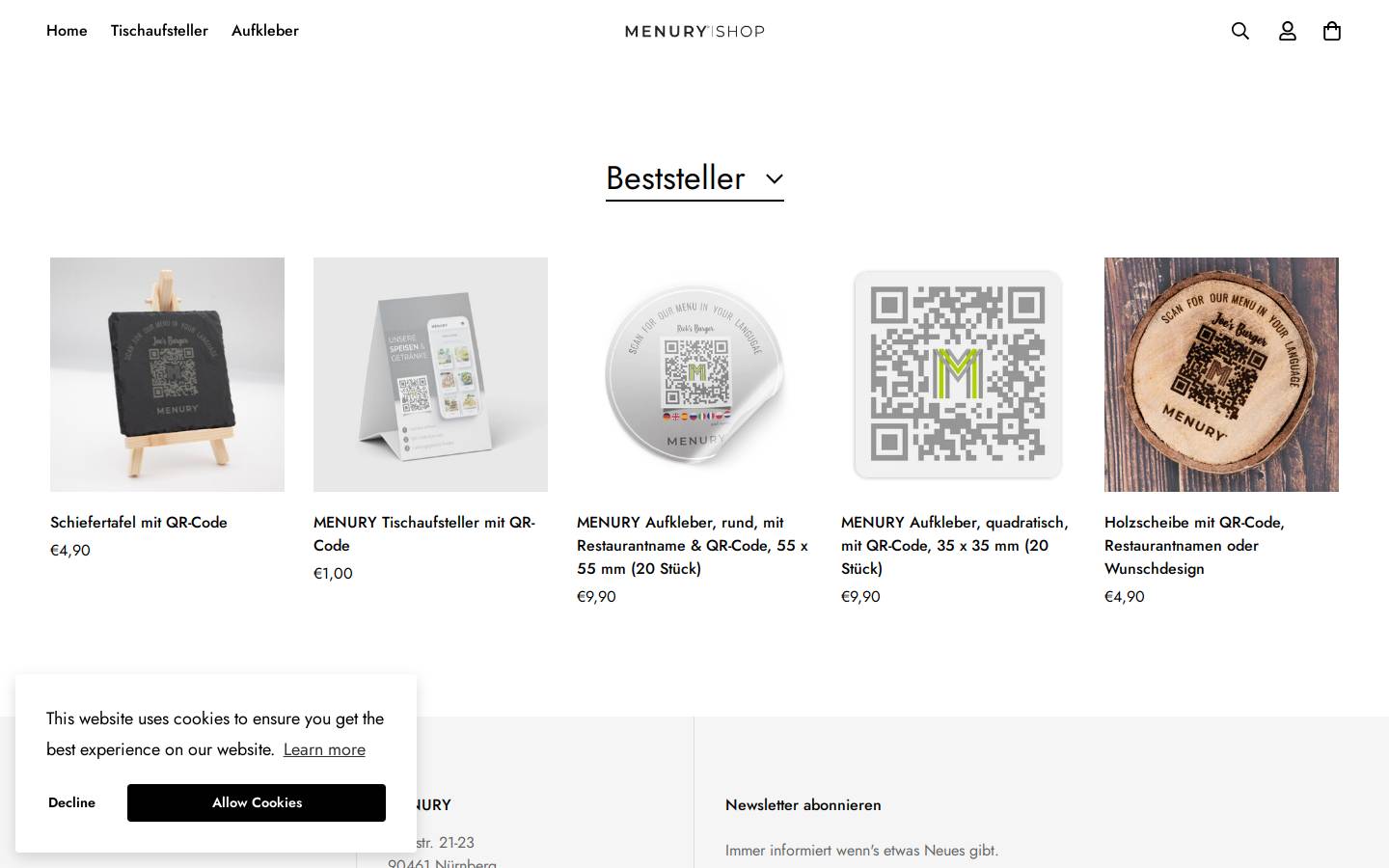menury-shop.com homepage screenshot