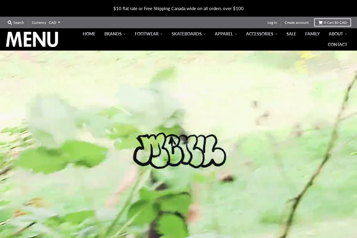 Menu Skateboard Shop homepage screenshot