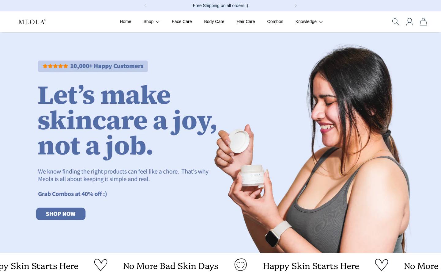 meolaindia.com homepage screenshot