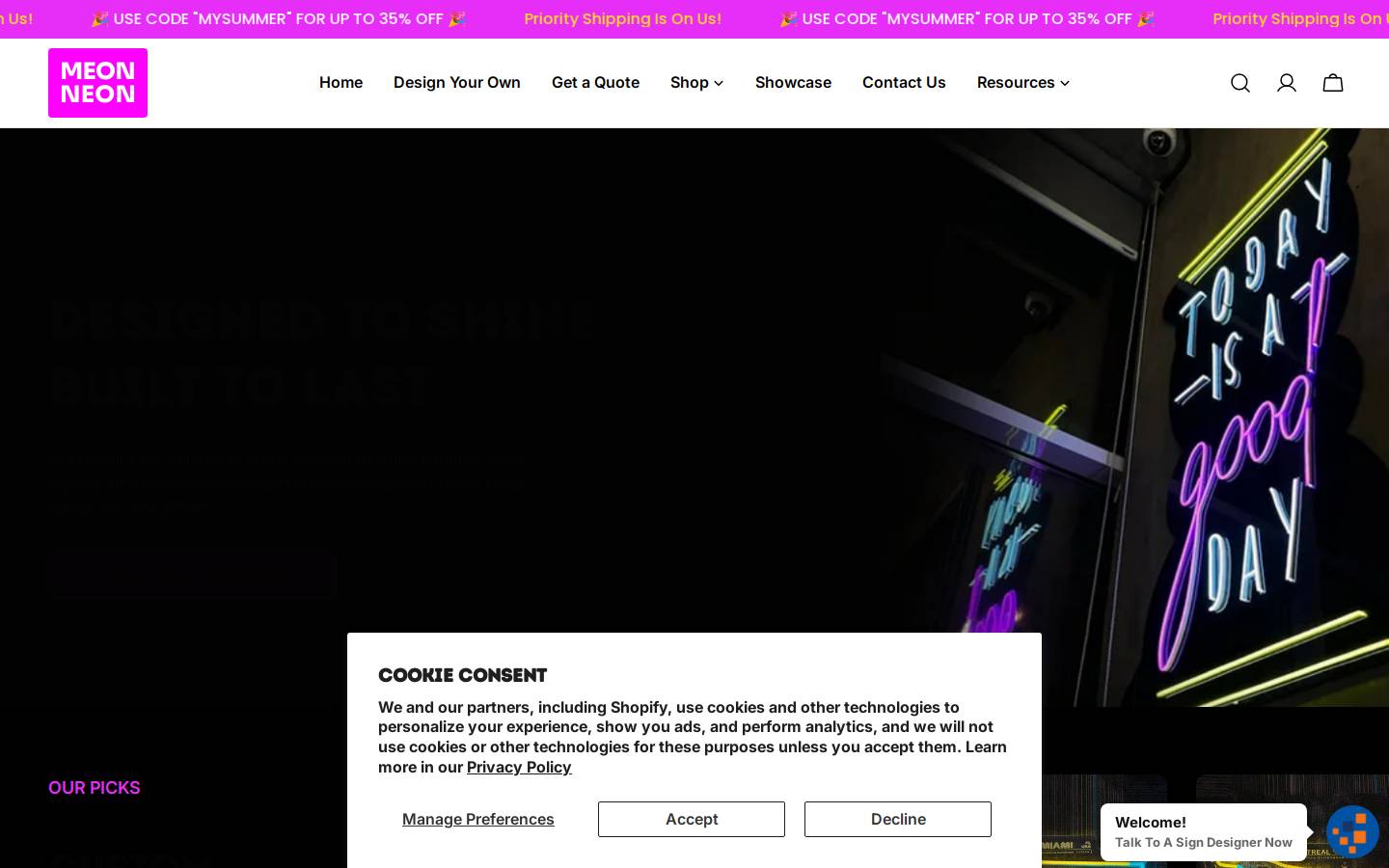 Meon Neon homepage screenshot